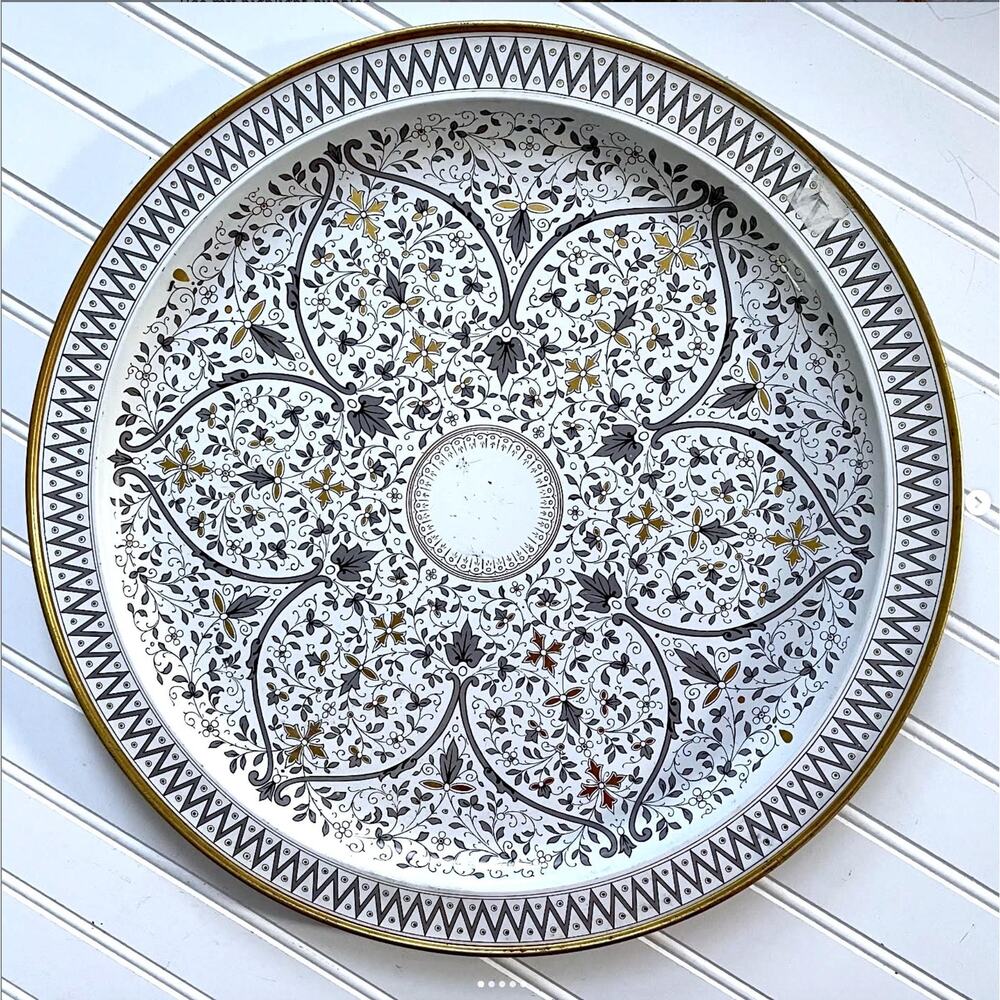 Vintage Fabcraft Venetian Serving Tray Gold Silver Large Round